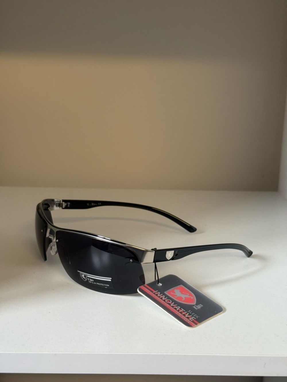 Black Shield-Accent Men's Sunglasses - Polarized UV Protection